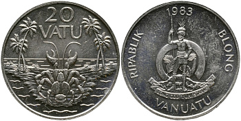 Вануату 20 вату 1983 серия FAO, краб KM 7 медно-никель UNC 4531-1221