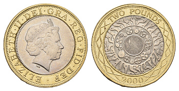 Великобритания 2 фунта 2000 Елизавета II (1952-2022) KM 994, Spink 4570 (K9) биметалл UNC 4110-1314