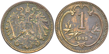 Австрия 1 геллер 1902 Франц Иосиф I (1848-1916) KM 2800 бронза 4613-1148