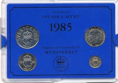 Швеция набор монетного двора из 4 монет 1985 в пластике, Карл XVI Густав (1973- ) KM MS35 UNC 4-3-7-145