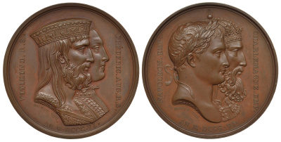 Франция медаль 1806 Наполеон I Бонапарт, вхождение Саксонии в Империю, 37,91 гр., диаметр 40 мм. Bramsen 551. Slg. Julius 1623 бронза 00-00