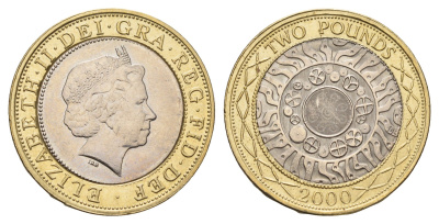 Великобритания 2 фунта 2000 Елизавета II (1952-2022) KM 994, Spink 4570 (K9) биметалл UNC 4110-1314