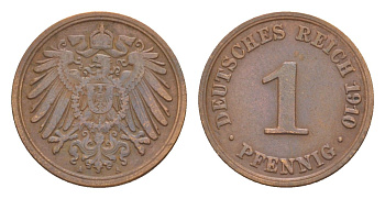 Германия 1 пфенниг 1910 A, Вильгельм II (1888-1918) KM 10, J. 10 медь 4639-1138