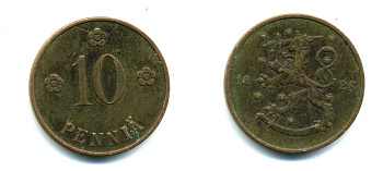 Финляндия 10 пенни 1926 республика (1918-1962) KM 24 медь 46-1545