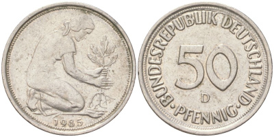 ФРГ 50 пфеннигов 1985 D KM 109 медно-никель 4613-1244