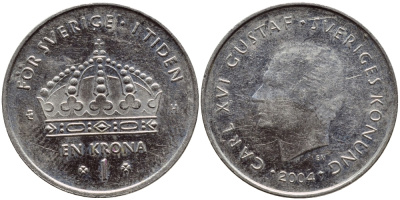 Швеция 1 крона 2004 Карл XVI Густав (1973- ) KM 894 медно-никель 177-316