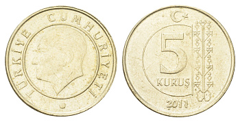 Турция 5 курушей 2011 Кемаль Ататюрк KM 1240 медь цинк никель 4702-611