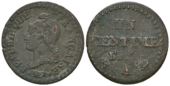 Франция 1 сантим ND (1797-1799) A, Исполнительная директория (1795-1799) KM 646 бронза 4615-634