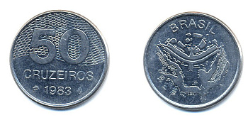 БРАЗИЛИЯ 50 КРУЙЗЕЙРО 1983 KM 594.1 сталь aUNC 51-4812