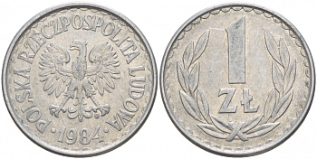 ПОЛЬША 1 ЗЛОТЫЙ 1984 MW KM 49.1 алюминий 4548-432