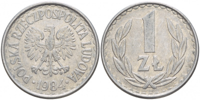ПОЛЬША 1 ЗЛОТЫЙ 1984 MW KM 49.1 алюминий 4548-432