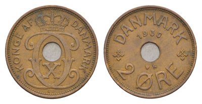 Дания 2 эре 1938 N, Кристиан X (1912-1947) KM 827 бронза 4658-253