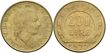 Италия 200 лир 1977 R, шестерня KM 105 алюминиевая бронза 4171-933