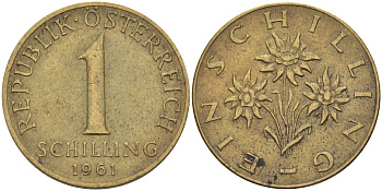 Австрия 1 шиллинг 1961 KM 2886 алюминиевая бронза 4592-1012