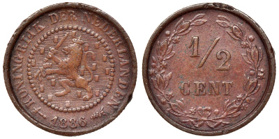 Нидерланды 2 1/2 цента 1886 Виллем III (1849-1890) KM 109 бронза  4115-328