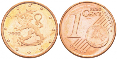 ФИНЛЯНДИЯ 1 ЕВРОЦЕНТ 2000 KM 98 сталь плакированная медью UNC 3457-1149