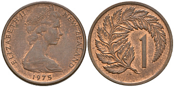 Новая Зеландия 1 цент 1975 Елизавета II, лист KM 31.1 бронза 4602-634
