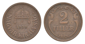 Венгрия 2 филлера 1939 BP KM 506 бронза 4658-335