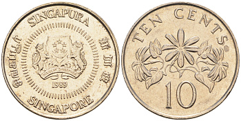 Сингапур 10 центов 1989  KM 51 медно-никель    4594-1068