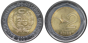 Перу 2 новых соля 2007 LIMA KM 313 биметалл UNC 4605-132