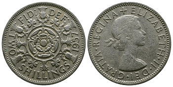 Великобритания 2 шиллинга (флорин) 1957 Елизавета II (1952-2022) KM 906, Spink 4146 медно-никель 4382-131