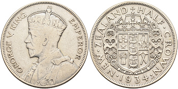 Новая Зеландия 1/2 кроны 1934 Георг V (1910-1936) KM 5 серебро 1528-1245