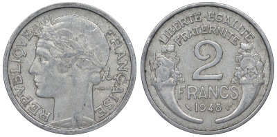 Франция 2 франка 1948 KM 886а.1, Le Franc 269.12 алюминий 4123-344
