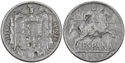 Испания 10 сентимо 1941 всадник KM 766 алюминий    4153-147