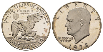 США 1 доллар 1978 S, Президент Эйзенхауэр, лунный орел KM 203 медь плакированная медно-никлем PROOF 413-2142