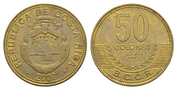 Коста-Рика 50 колонов 2007 KM 231.1b сталь плакированная латунью aUNC 4631-256
