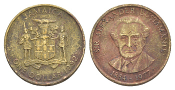 Ямайка 1 доллар 1992 Александр Бустаманте KM 145 никель латунь 4652-627