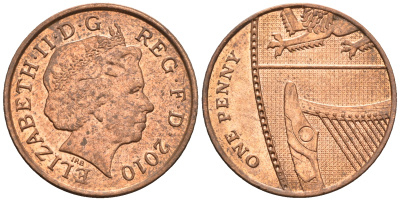 Великобритания 1 пенни 2010 Елизавета II (1952-2022) KM 1107, Spink B6 сталь плакированная медью 4609-727