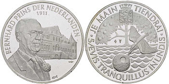 НИДЕРЛАНДЫ МЕДАЛЬ ND БЕРНХАРД ПРИНЦ НИДЕРЛАНДОВ 1911, ДИАМЕТР 38 ММ., ВЕС 25,08 ГР. серебро PROOF 1076-8-21