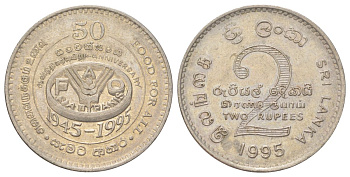 Шри-Ланка 2 рупии 1995 50 лет Продовольственной программе KM 155 медно-никель 4624-355