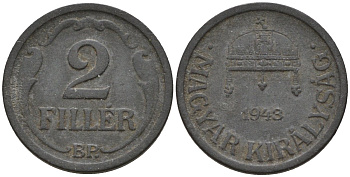 Венгрия 2 филлера 1943 BP KM 519 цинк 4174-916