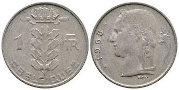БЕЛЬГИЯ 1 ФРАНК 1968 BELGIQUE KM 142.1 медно-никель 4382-926