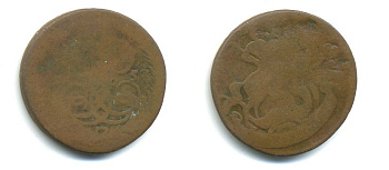 РОССИЯ 1 КОПЕЙКА 1757 медь 61-112