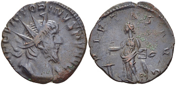 Римская Империя (императоры в Галлии) антониниан 269 - 271 Викторин. PIETAS AVG, Августа Треверов, Good Very fine RIC 57 биллон 1073-14-96