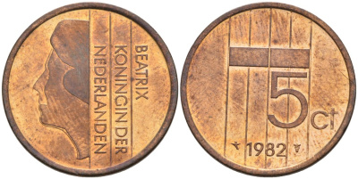 Нидерланды 5 центов 1982 Беатрикс (1980-2013) KM 202 бронза 4573-417
