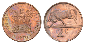 ЮАР 2 цента 1970 тираж 10.000 экземпляров KM 83 медно-никель PROOF 603-1135