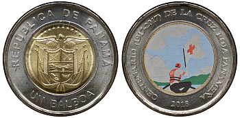 Панама 1 бальбоа 2018 Панамский красный крест KM NEW биметалл UNC M52-10