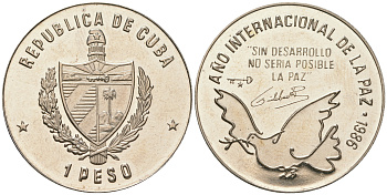Куба 1 песо 1986 международный год мира KM 156 медно-никель PROOF 4165-633