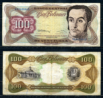 Венесуэла 100 боливаров 1992 серия K, 8 декабря 1992 Pick 66 e бумага 7183-9-1-1