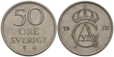 Швеция 50 эре 1972 Густав VI Адольф (1950-1973) KM 837 медно-никель 4176-552