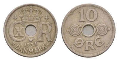 Дания 10 эре 1931 N, Кристиан X (1912-1947) KM 822 медно-никель 4658-269