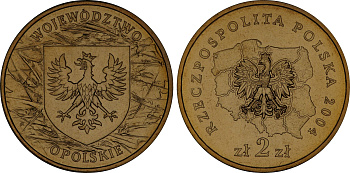 Польша 2 злотых 2004 MW, серия польские воеводства, Опольское воеводство KM 607 нордик UNC 4676-216