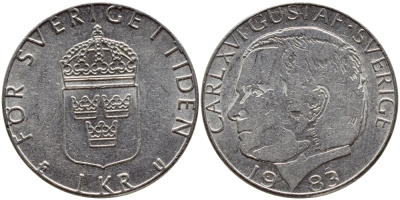 Швеция 1 крона 1983 Карл XVI Густав (1973- ) KM 852a медно-никель 4397-1116