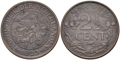 Нидерланды 2 1/2 цента 1929 Вильгельмина (1890-1948) KM 150 бронза 4579-642