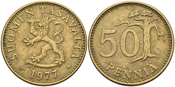 Финляндия 50 пенни 1977 KM 48 алюминиевая бронза 4586-813
