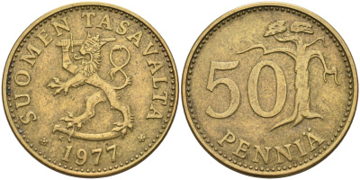 Финляндия 50 пенни 1977 KM 48 алюминиевая бронза 4586-813